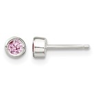 Cz Pink Bezel Set 14 Inch And Stud Earrings Set Necklace 925 Sterling Silver