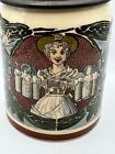 Mettlach Antique Etched German Lidded Mug Beer Stein -    barmaid    1526 1101