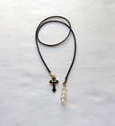 Handmade Black Gold Tone Cross Faceted Glass Crystal Beads Bookmark Book Thong
