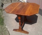Antique Oak Drop Leaf Night Or End Stand Table 1940s Era