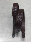 Vintage Tooled Buckle Belt Sterling Silver Tip 38 Brown Western Cowhide Leather