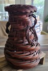 Antique Japanese Ikebana Bamboo Handled Flower Basket Handmade Woven 9 5  Tall