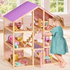 Wooden Dollhouse For Girls - 6 Rooms Wooden Doll House