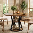 39  Round Dining Table 2-4 3-tier Farmhouse Storage Pedestal Space Brown black