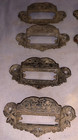 Great Set  8  Antique  Cast Iron  Bin  Cabinet  Pulls  With  Section For Label
