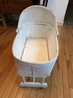 Vintage White Wicker Woven Baby Doll Bassinet Sleeper With Wheels