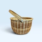 Vintage Nantucket Lightship Style Basket Woven Rattan Swing Handle Wood Base 9   