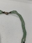 Vintage Chinese Green Jade Or Mineral Double Strand Bead Necklace Enamel Pendant