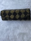 Vintage Lipstick Beaded Black And Gold Case Holder With Mirror Snap