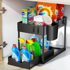 2-tier Under Sink Sliding Cabinet Organizer Rack With Hooks   Cup Holder