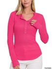 Zenana Top Long Sleeve Baby Waffle Knit Snap Front Fitted Henley S M L Xl