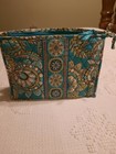 Vera Bradley Makeup Bag 10 By 7 Travel Cosmetic Bag Green Floral Zip Closure