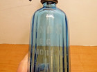 Sands Baltimore Blue Glass Ribbed Tapered Seltzer   Siphon Bottle With Metal Top