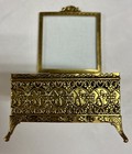 Vintage Ormolu Gold Filigree Beveled Glass Jewelry Casket cherub Pattern