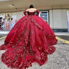 Deep Red Burgundy Quinceanera Dress With Sparkling Beads And Sweet 16 Ball Gown
