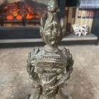 Vtg Antique Ornate French Empire Column Torch Andirons Bronze Cast Iron Set Pair