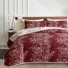 3 Pieces Christmas Quilt Set Burgundy Red Branch Queen Size 88x88 Soft Microfibe