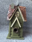 Cream   Green Birdhouse With Metal Roof 23048g