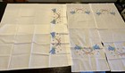 Lot Of Vintage Hand Embroidered Blanket Runners  Pillowcases Floral Christmas