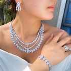 Multilayered Triple Necklace Earrings Bracelet Ring Cz Silver Plated Jewelry Set