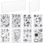 8 Sheets Clear Stamps Set  2 Pcs Acrylic Stamp Block 15 5cm   7 5 7 5cm  Vint   