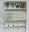 New Glass Swizzle Stir Sticks Cocktail Drink Flower Leaf Bird Palm Tree Set 4