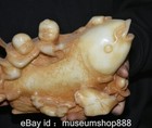10  Old Chinese White Jade Carving Feng Shui Tongzi Boy Fish Luck Statue