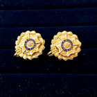 Vintage Ladies Gold Auxiiiary Vfw Screw Back Earrings Set