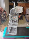 Vtg Victorian Cathedral Bird Cage Wood   Wire Mid Century Dome Birdcage 34x14x9