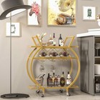 Glass Bar Trolley 2 Tier Rolling Wine Rack Cart With Wheels Metal Frame
