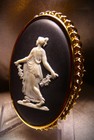Stunning Vintage X-large Wedgwood Cameo Yellow Gf Black Jasperware Pin Pendant 