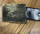 Vintage Brass Belt Buckle Purolator Car 21 Lewis Black Leather Chicago 1975