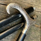 Victorian Style Walking Cane     Silver Brass Handle  Vintage Wooden Shaft Gift 