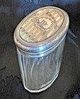 Antique Edwardian English Faceted Glass Vanity Jar Sterling Silver Lid 1910