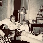 Woman With Broken Leg Cast Holding Cute Girl Small Vintage Snapshot Photo