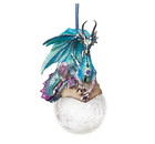 Gothic Dragon Decor  5 Inch  Blue Frost Dragon On Glass Ice Orb