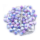 Purple Glass Beads Rosary Necklace Catholic Holy Soil Center Cross Crucifix