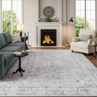 Gray 8x10 Washable Area Rug  Large Vintage Living Room Rug  Distressed Non 