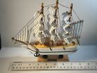 Model  Boat Fully Assembled Wooden Base   Fabric Sails   7 5  Tall X 8  Long 