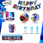 Sonic Party Supplies Tableware 118pcs Sonic Tablecloth Banner Plates Napkins Cup