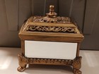 Gold Tone Vintage Jewelry Box Trinket Box With Mirrored Accents Rectangle Footed