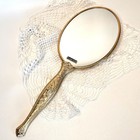 Vtg 24k Gold Plated Hand Vanity Mirror Floral Ornate Mcm Hollywood Regency Evc