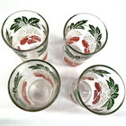 Set Of 4 Vintage Glass Tumblers Strawberries Red Green White 5 Inches Tall Euc