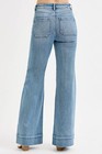 Risen Full Size High Rise Wide Flare Patch Pocket Jeans Plus Size