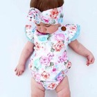 Newborn Baby Girls Clothes Flower Jumpsuit Romper Bodysuit   Headband Outfits
