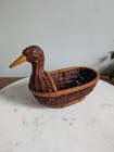 Vintage Wicker Duck Basket Planter Rustic Farmhouse Decor Brown Rattan Trinket