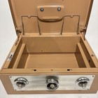 Vintage Beige Alarm Safe Cash Box Dual Combination Red Interior Key Works Great 