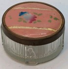 Vintage Art Deco Vanity Footed Ribbed Glass Powder Jar W Floral Metal Top Read