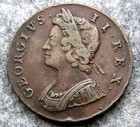 Great Britain George Ii 1730 Halfpenny  Us Early Days Colonial Copper High Grade