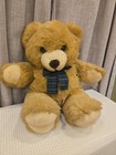 Teddy Precious Dandee Plush Large Vintage Stuffed Bear 24  Blue Plaid Bow Tie